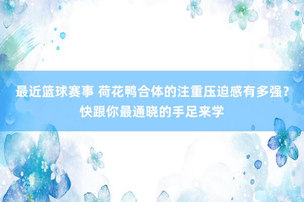 最近篮球赛事 荷花鸭合体的注重压迫感有多强？快跟你最通晓的手足来学